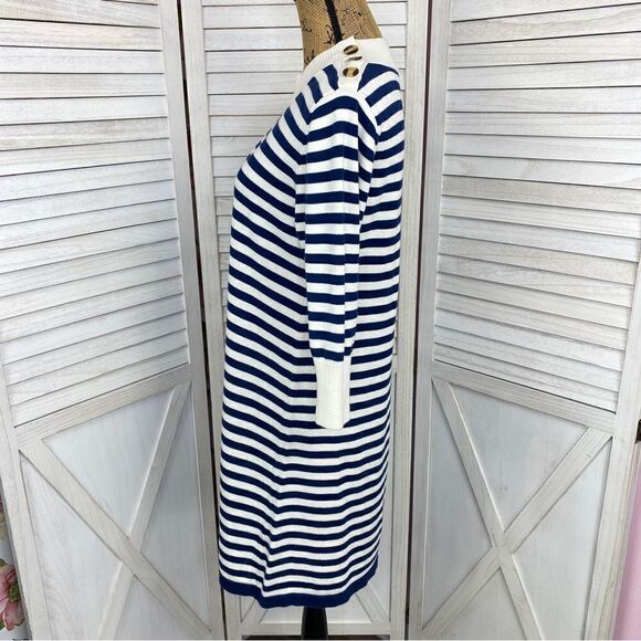Haley and the Hound Striped Sweater Dress Crew Neck Knit Shift Blue White Medium - Picture 2 of 13